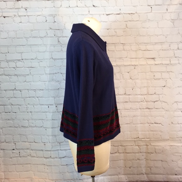 NWT Field Manor Blue Cardigan Button Down Embellished Navy Blue Large - Picture 2 of 5